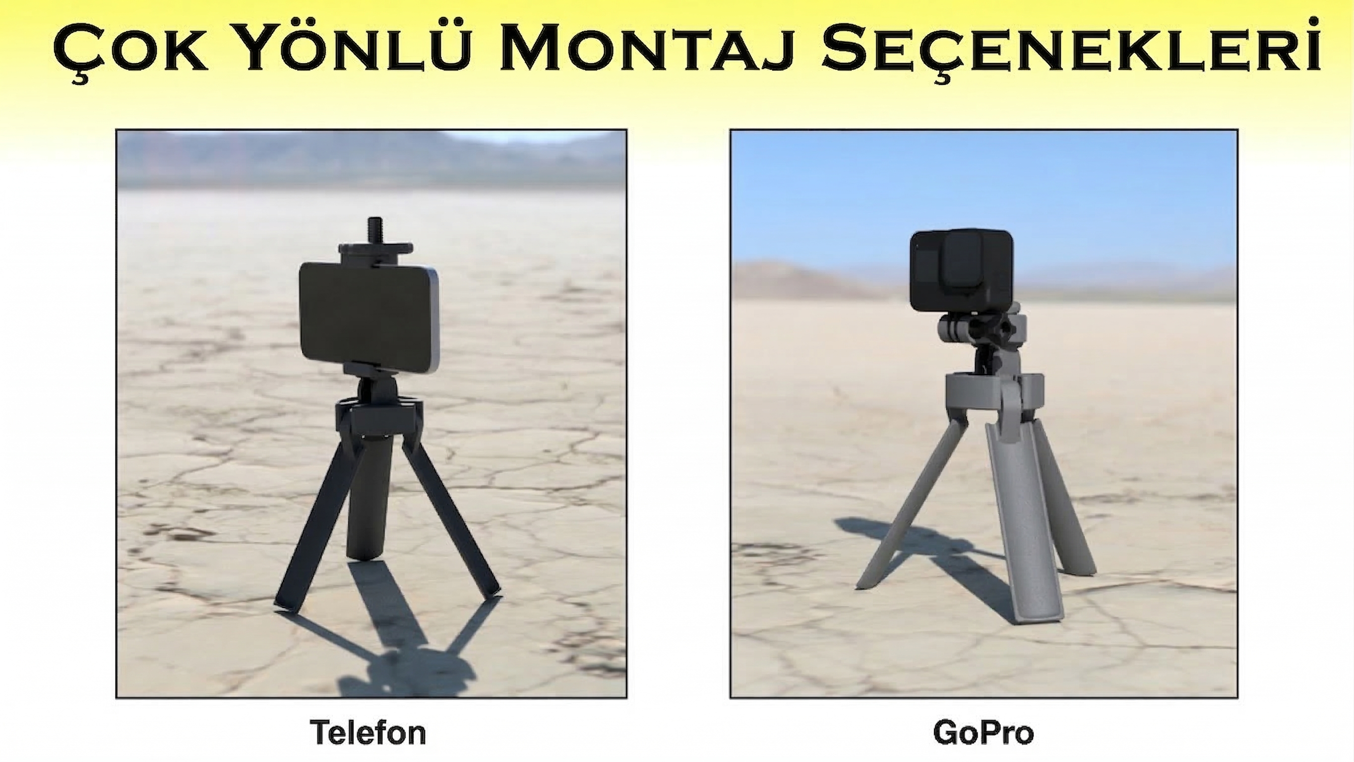 Katlanabilir Kompakt Telefon ve GoPro Tripodu |Özel 3D Üretim